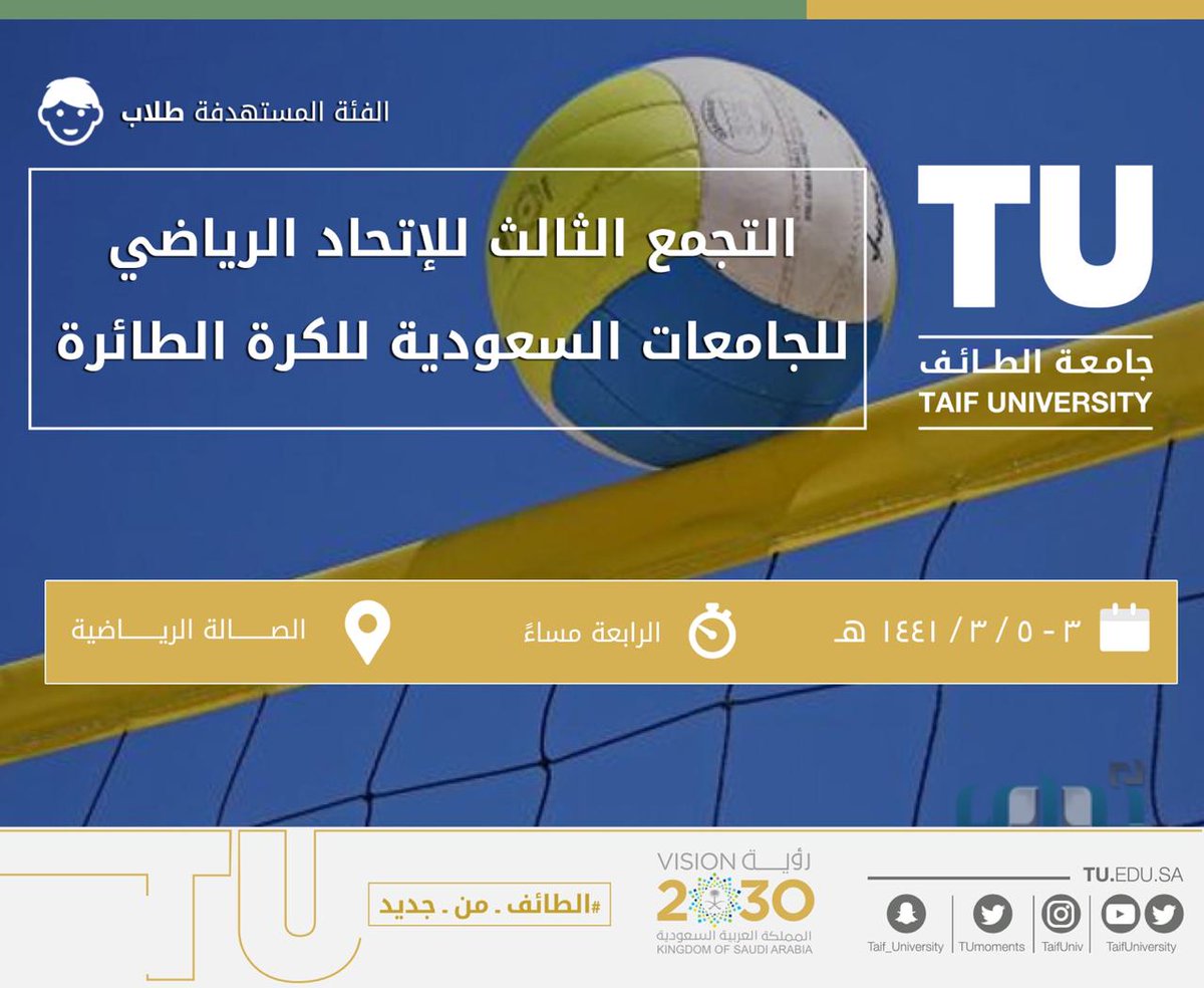 جامعة الطائف تحتضن التجمع الثالث للإتحاد الرياضي للجامعات السعودية لـ"كرة الطائرة".