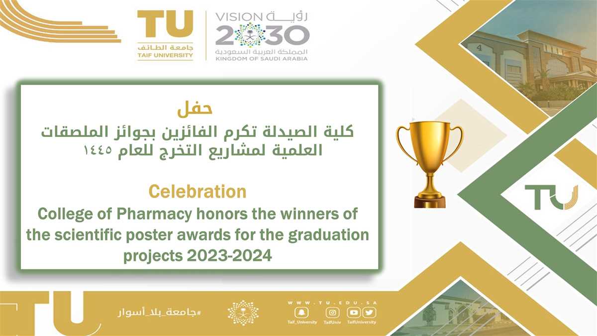 كلية الصيدلة تكرم الفائزين بجوائز الملصقات العلمية لمشاريع التخرج للعام 1445